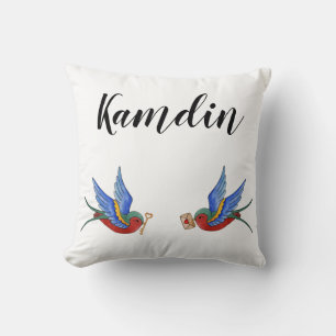 Sparro de tatouage d'oiseau traditionnel Coussin p