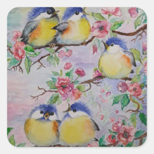 Sparrows Sticker Oiseaux et fleurs - Printemps