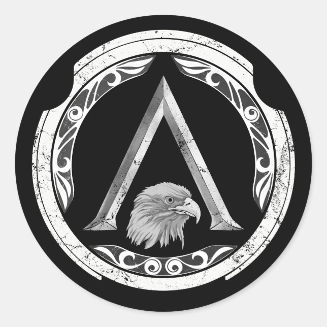 Spartan Eagle Greek Shield Classic Round Sticker (Devant)