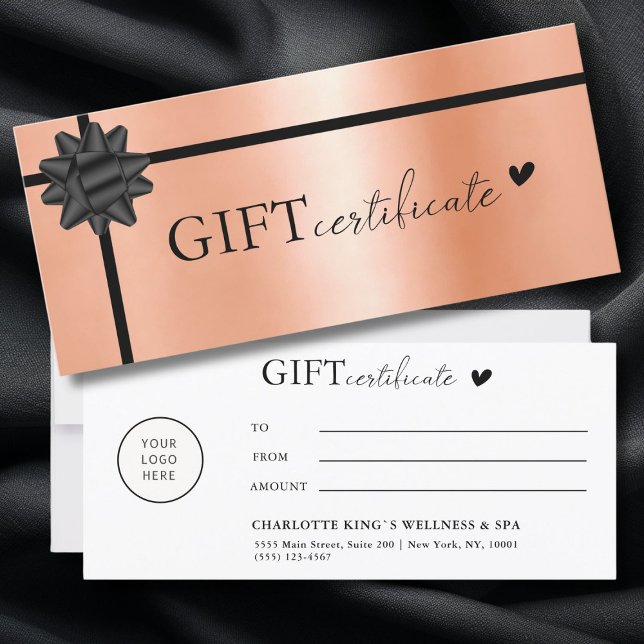 Spécifique au client, Logo Certificat cadeau d'ent (Customer specific, Logo, Salon, Orange-Black, Ribbon, Business Gift Certificate.)