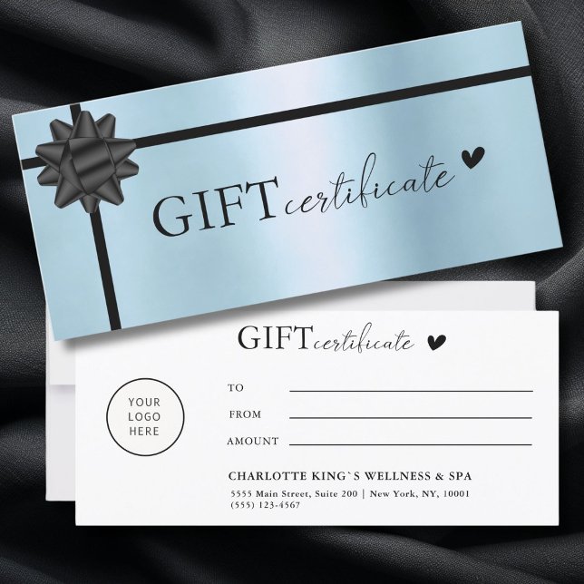 Spécifique au client, Logo Certificat cadeau d'ent (Customer specific, Logo, Salon, Blue-Black, Ribbon, Business Gift Certificate.)