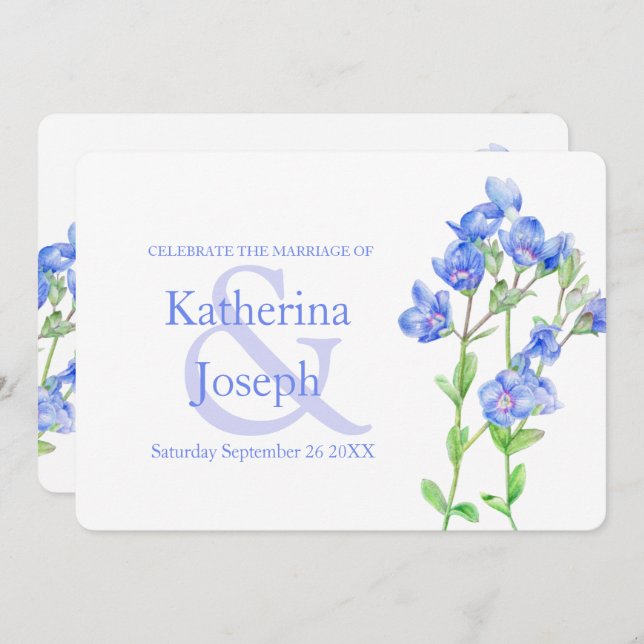 Speedwell fleur aquarelle bleu invitation mariage (Devant / Derrière)