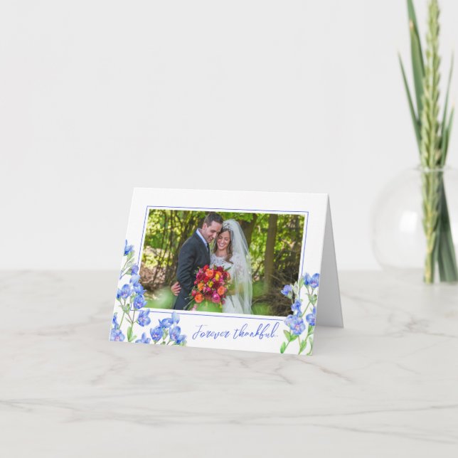Speedwell fleurs bleu mariage photo merci (Devant)