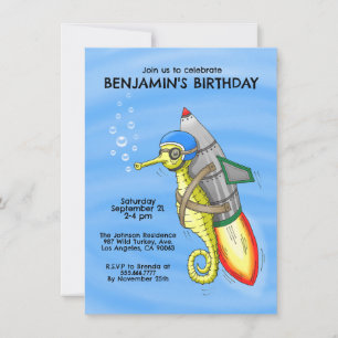 Speedy Rocket Seahorse Anniversaire Invitation