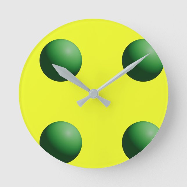 Sphères vertes sur horloge murale jaune (Recto)