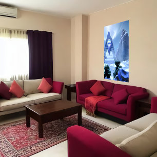 Sphinx dans la neige hivernale   AI Art Poster