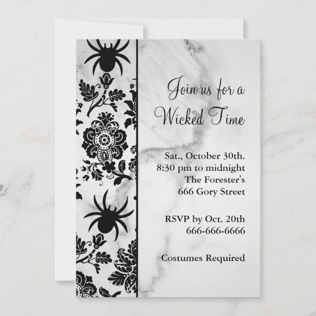 Spider Damask Halloween Invitation sur le marbre (Devant)
