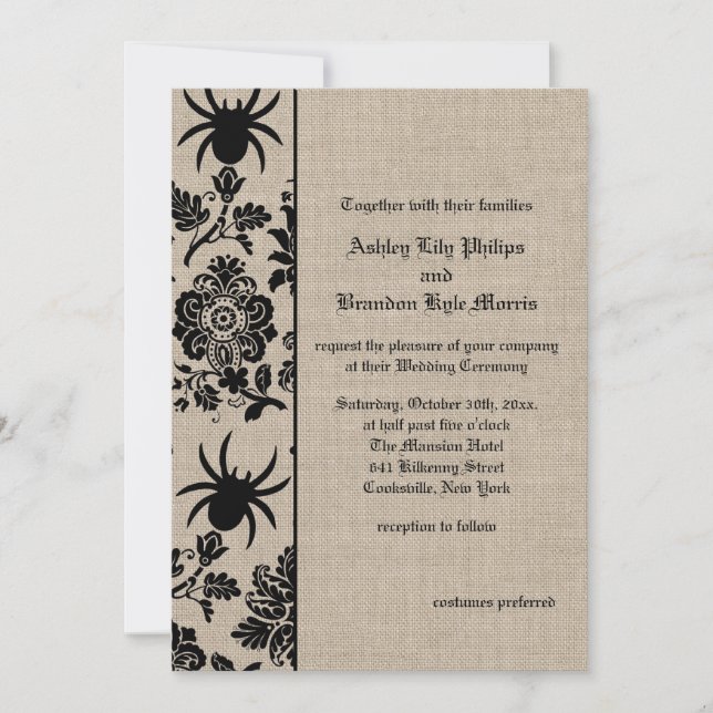Spider Damask sur Burlap Faire-part de mariage (Devant)