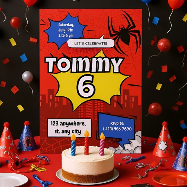 Spider Hero Kids 6th Birthday Invitation Fun Super (Créateur téléchargé)