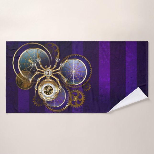Spider Steampunk sur Arrière - plan pourpre (Serviette de bain)