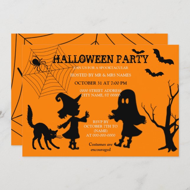 Spider Web Black Chat Halloween Invitation (Devant / Derrière)
