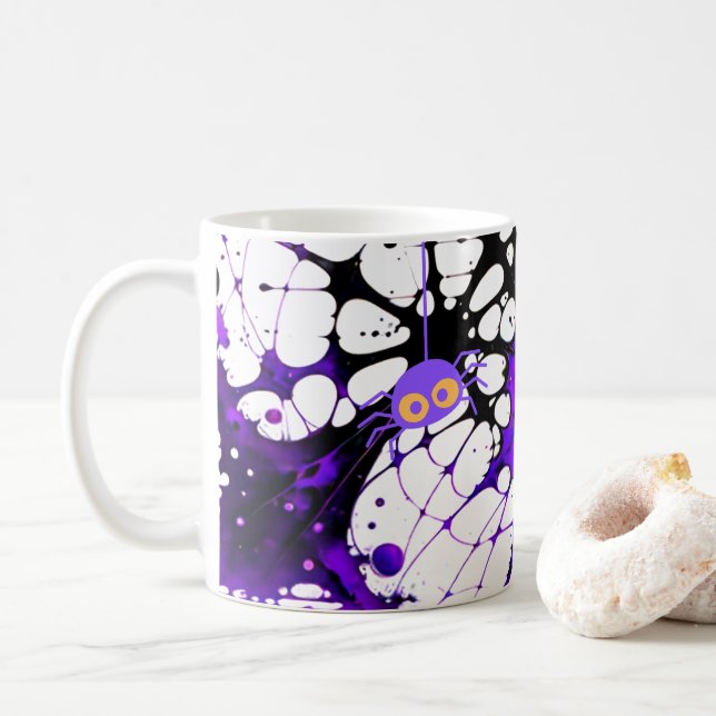 Spider Web Mug d'Halloween noir et violet (Avec donut)