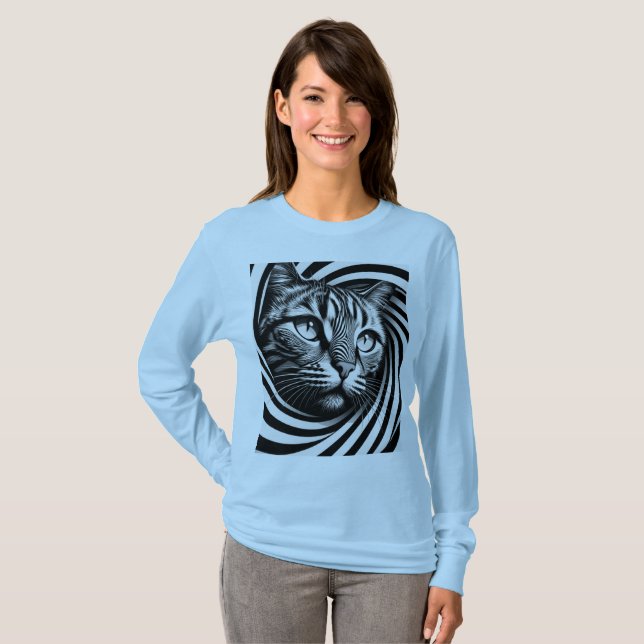 Spiral Cat Face T-Shirt – Hypnotic Optical Illusio (Devant entier)