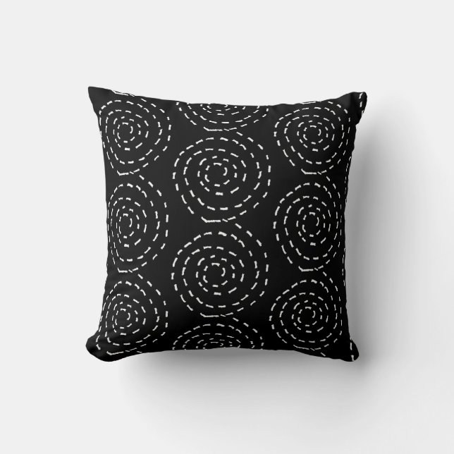 Spirale blanche moderne sur oreiller à lancer noir (Recto)