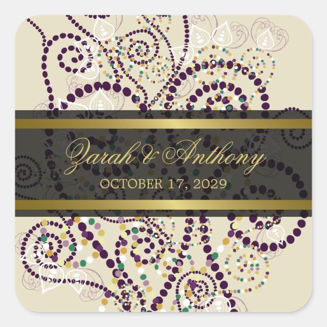 Spirales Boho Violet Élégant Stickers Mariage Chic (Devant)
