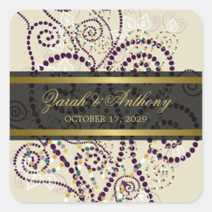 Spirales Boho Violet Élégant Stickers Mariage Chic