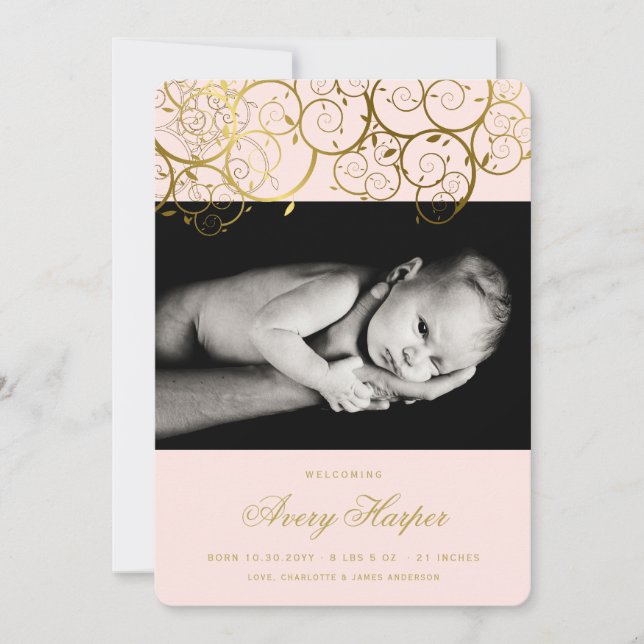 Spirales d'or Baby Girl Faire-part de naissance ph (Devant)