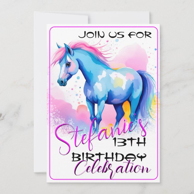 Spirit Coloré Poney 3 Invitation Anniversaire (Devant)