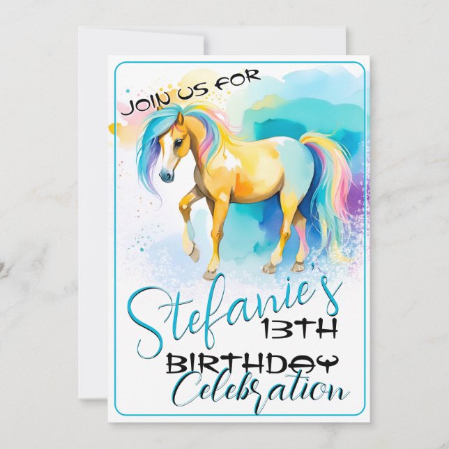Spirit Coloré Poney 5 Invitation Anniversaire (Devant)