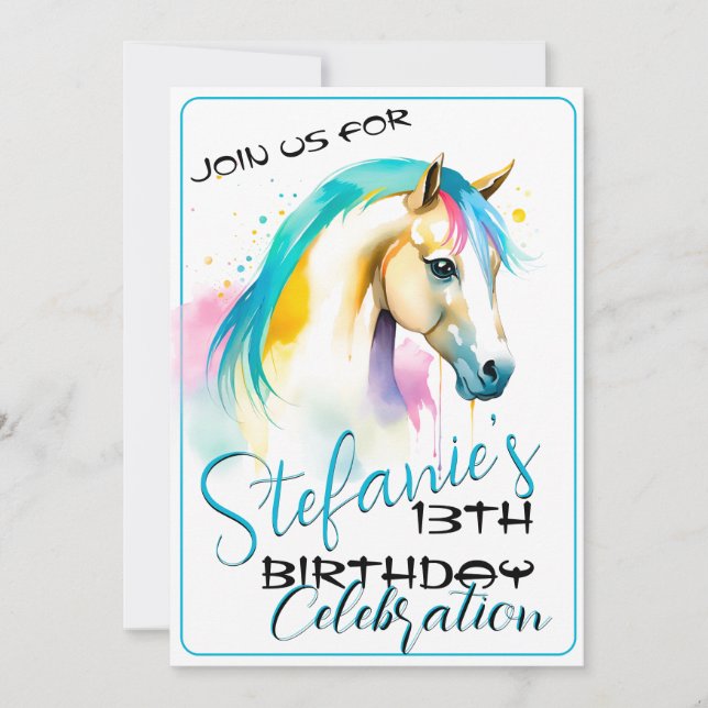 Spirit Coloré Poney 7 Invitation Anniversaire (Devant)