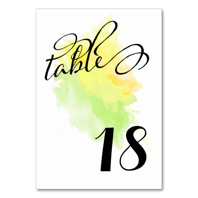 Splash of Yellow/Green Watercolor Numéros de table (Par défaut)
