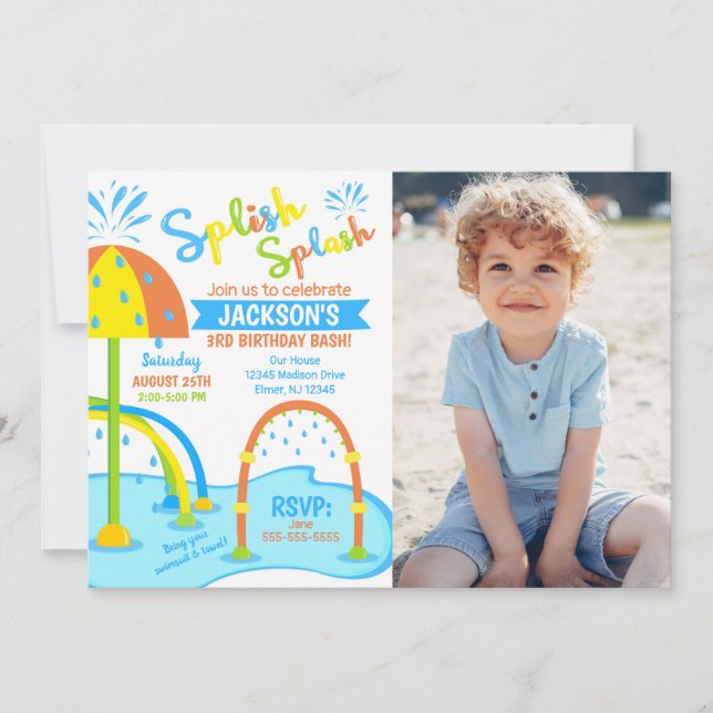 Splash Pad Birthday Photo Invitation / Water Park (Devant)