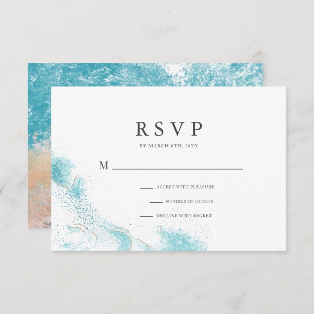 Splashing Blue Waves Coastal Wedding RSVP Card (Devant / Derrière)