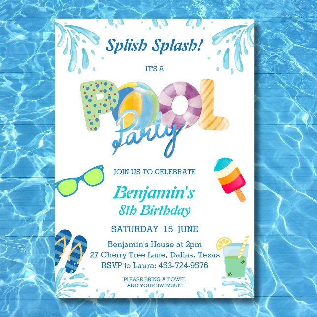 Splish Splash Boys Anniversaire Piscine Invitation (Créateur téléchargé)