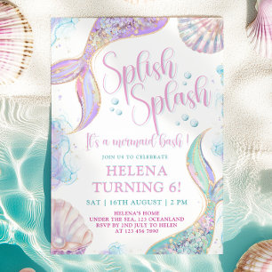 Splish Splash Mermaid 6e invitation anniversaire