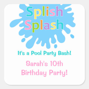 Splish Splash Pool Party Girl Anniversaire Sticker