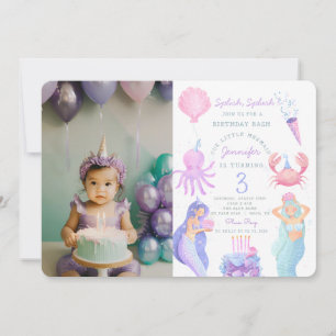 Splish Splash Sirène Anniversaire Photo Invitation