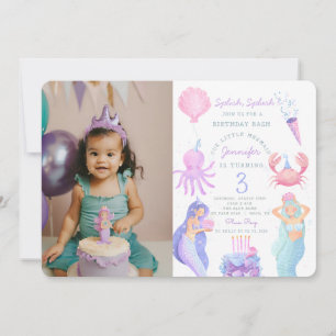 Splish Splash Sirène Anniversaire Photo Invitation