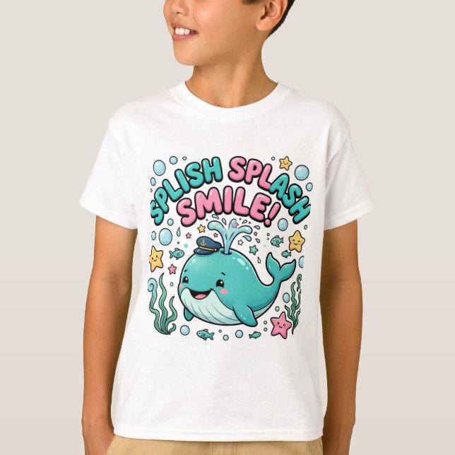 Splish Splash Sourire T-Shirt Baleine Mignonne | E (Devant)