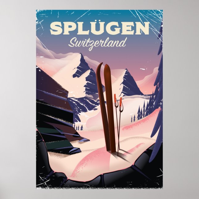 splügen Suisse affiche de ski (Devant)