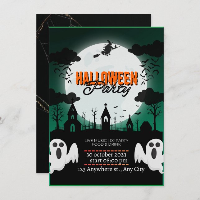 SpookTacular Haunted Castle Halloween Invitation d (Devant / Derrière)