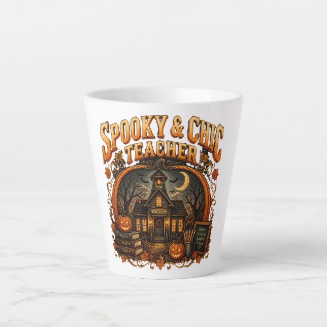 Spooky Chic Teacher Fall Schoolhouse Latte Mug (Devant)