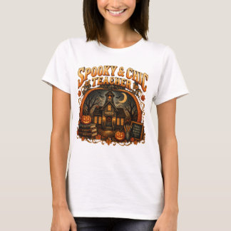 Spooky & Chic Teacher Retro T-Shirt with Fall Scho
