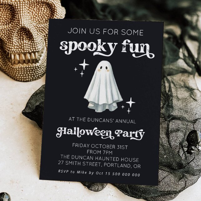 Spooky Fun Retro Ghost Halloween Invitation (Créateur téléchargé)