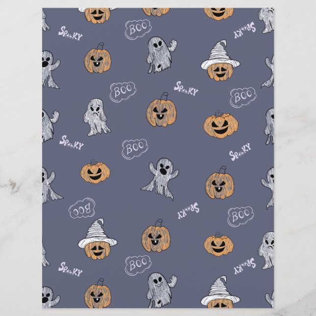 Spooky Halloween Pumpkin and Ghost Pattern Scrapbo (Devant)