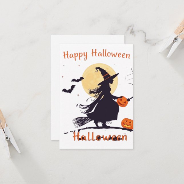 Spooky Halloween Witch Silhouette with Jack-o'-Lan (Devant/Arrière en situation)