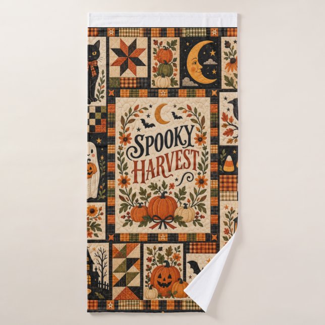 Spooky Harvest Vintage Halloween Patchwork (Serviette de bain)