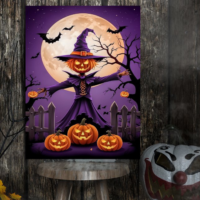 Spooky Pumpkin Witch with Full Moon Poster (Créateur téléchargé)