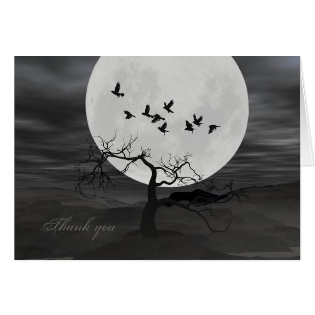 Spooky Ravens Flying Against the Full Moon (Devant Horizontal)