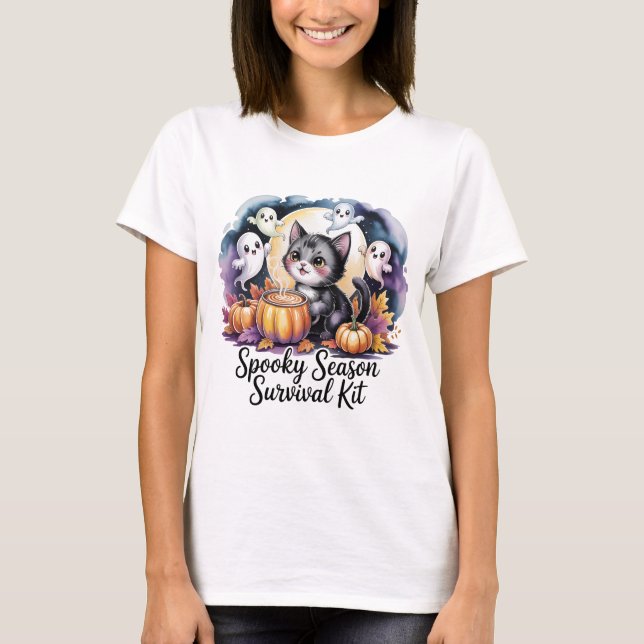 Spooky Season Survival Kit Cute Cat Ghost T-Shirt  (Devant)