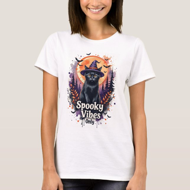 Spooky Vibes Black Cat Halloween T-Shirt for Women (Devant)