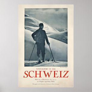 Sport d'hiver en Suisse Affiche de voyage vintage