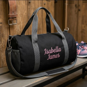 Sport Sac de gym rose noir personnalisé avec nom