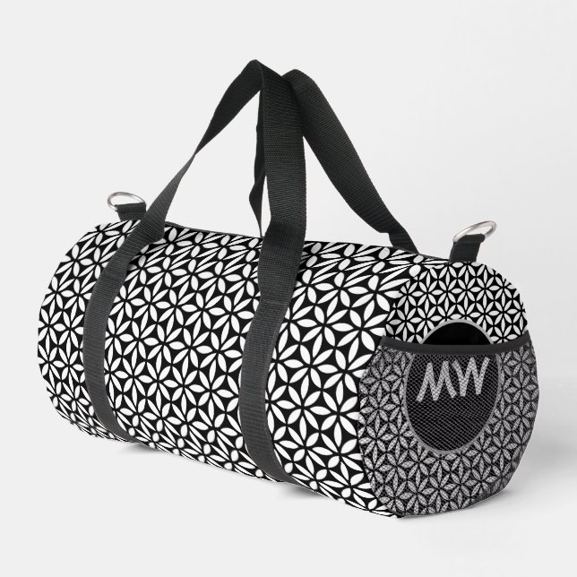 Sport Sac de voyage à monogramme noir et blanc chic (Coin droit)