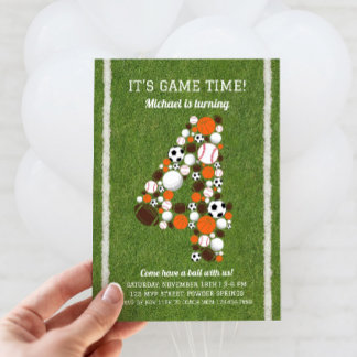 Sports 4 Anniversaire Fête Invitation