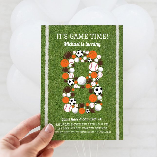 Sports 8e anniversaire Fête Invitation (Sports 8th Birthday Invitation)